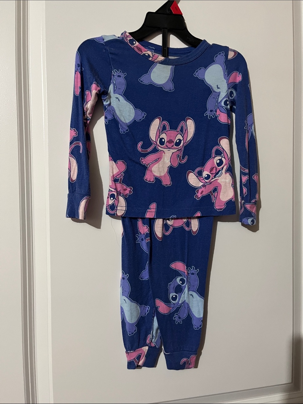Disney Girls Navy Blue and Pink Stitch Two-Piece Pajama Set